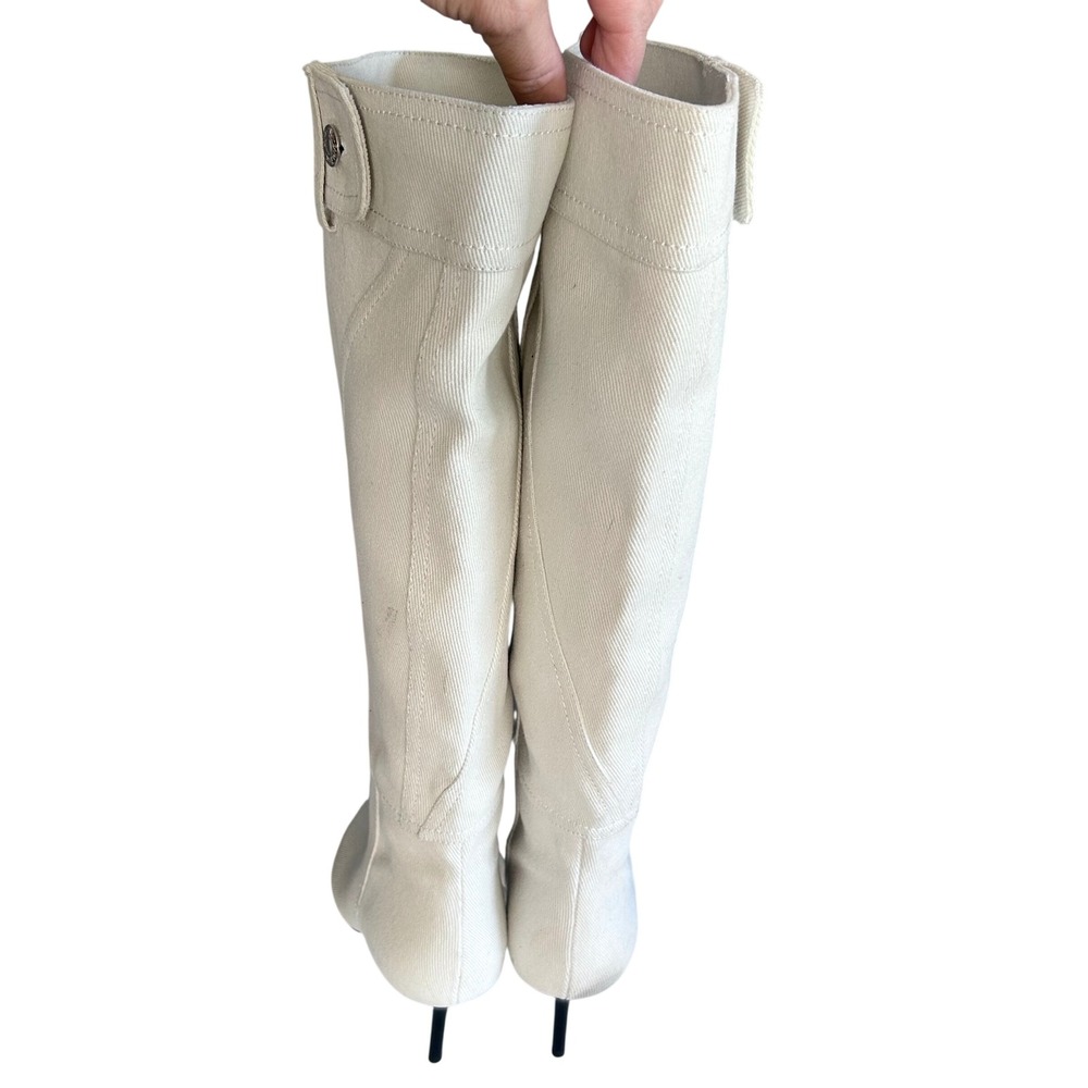 Zara Knee High Denim Boots Womens Size 9 EU 40 White Stiletto Pointed Toe - Picture 6 of 14